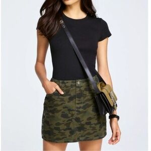 Rebecca‎ Minkoff Women Dove Camouflage Studded Mini Denim Army Green Skirt Sz 26